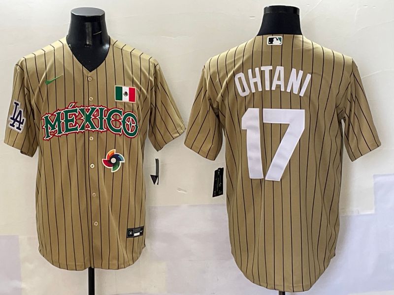 Men Los Angeles Dodgers #17 Ohtani Brown Stripe Mexico Joint Name 2025 Nike MLB Jersey style 43->los angeles dodgers->MLB Jersey